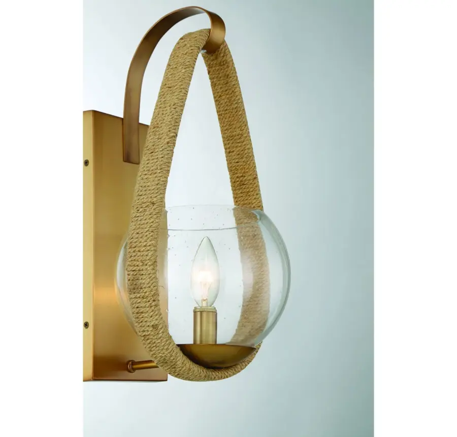 Ashe 1-Light Wall Sconce in Warm Brass and Rope - Image 6