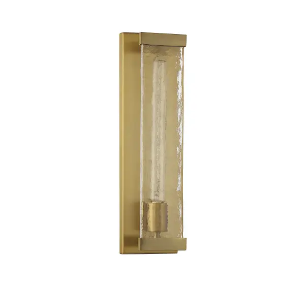 The Alberta wall sconce blends nostalgic charm with industrial edge through its wavering Piastra glass and warm brass finish. Compact at 17.5" tall, it's ideal for hallways, bathrooms, and entryways where vertical space is limited. - alternate view
