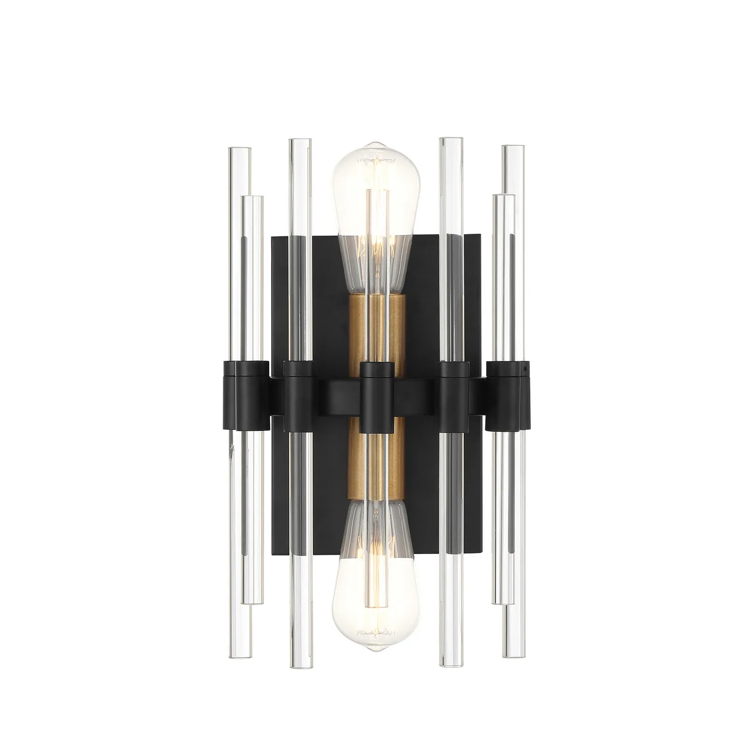 Santiago Two Light Wall Sconce in Matte Black with Warm Brass