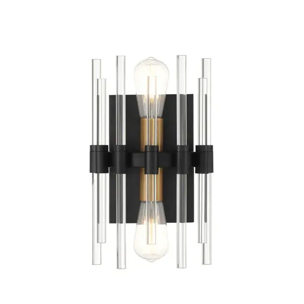 The Santiago wall sconce brings iconic mid-century Sputnik style into contemporary spaces with crystal wand details and a striking matte black and warm brass finish. Compact yet impactful, it delivers bright, unobscured light.