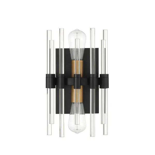 Santiago 2-Light Wall Sconce in Matte Black with Warm Brass Accents - alternate view