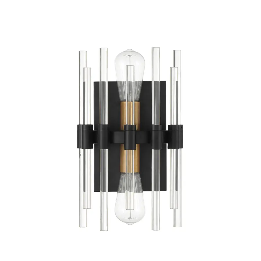 Santiago 2-Light Wall Sconce in Matte Black with Warm Brass Accents - Image 2