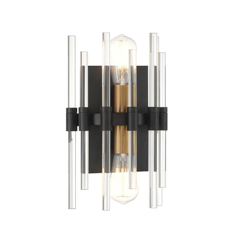 Santiago 2-Light Wall Sconce in Matte Black with Warm Brass Accents - Image 3