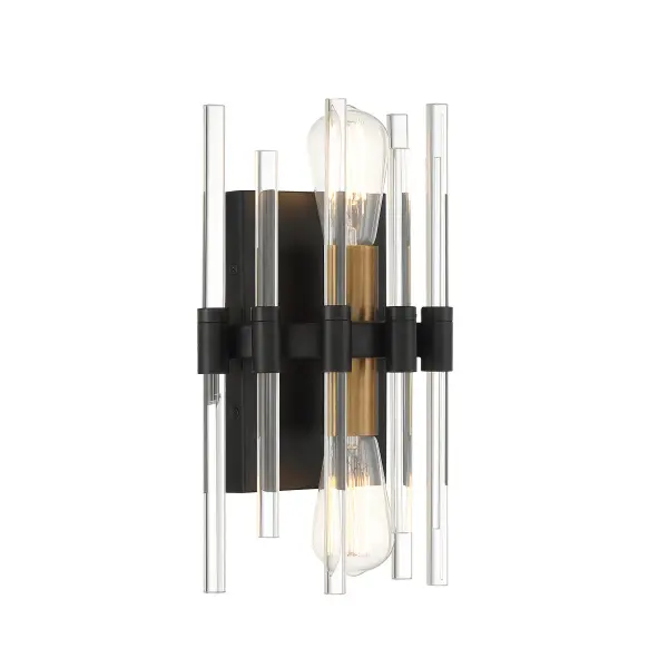 Santiago 2-Light Wall Sconce in Matte Black with Warm Brass Accents - Image 4
