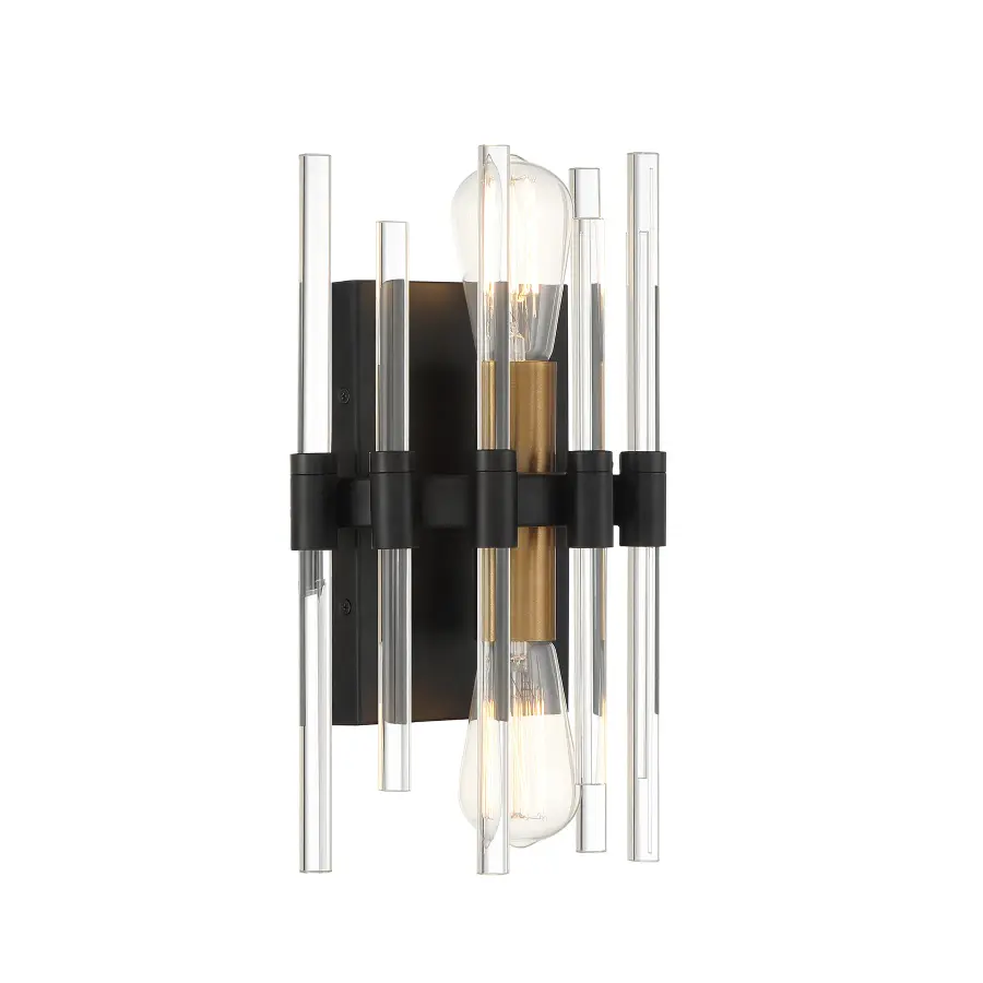 Santiago 2-Light Wall Sconce in Matte Black with Warm Brass Accents - Image 4