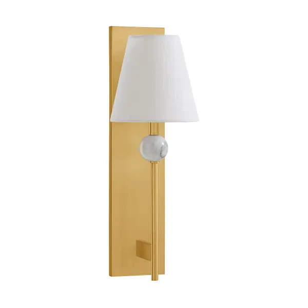 The Travis sconce combines natural white marble with dark veining and warm brass for an understated yet luxurious look. Each marble orb is unique, making every fixture one-of-a-kind. Perfect for adding refined ambiance to intimate spaces. - alternate view