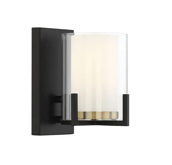 Eaton 1-Light Wall Sconce in Matte Black with Warm Brass Accents