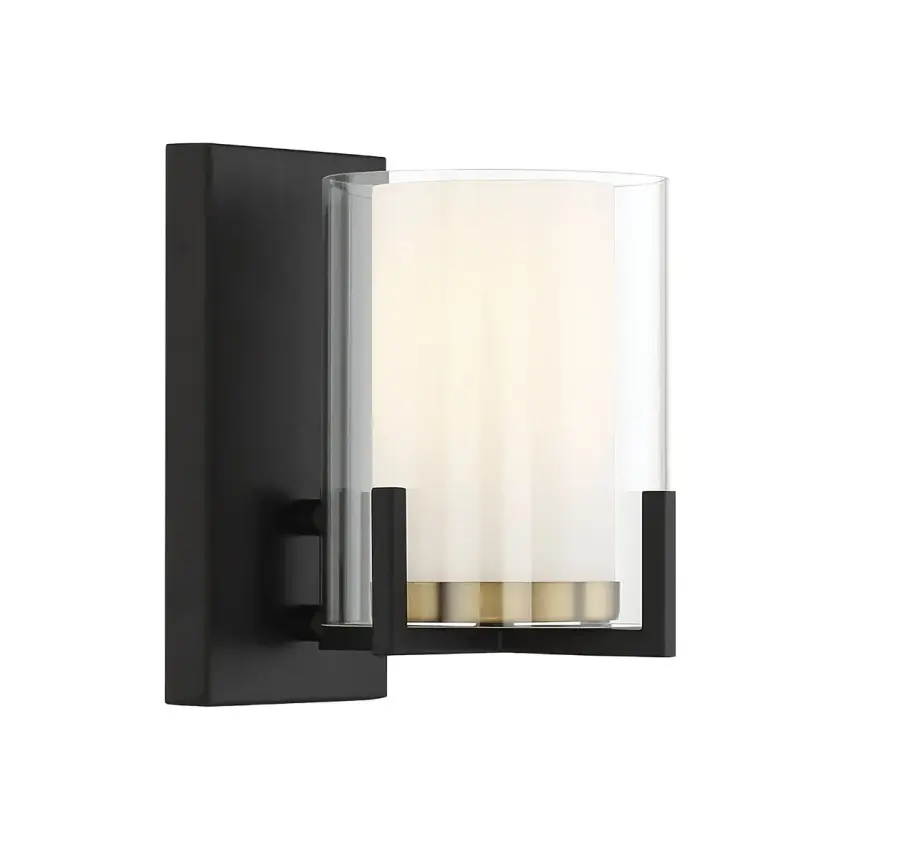 Eaton 1-Light Wall Sconce in Matte Black with Warm Brass Accents - Image 1