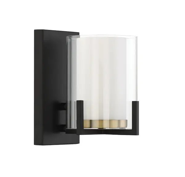 Eaton 1-Light Wall Sconce in Matte Black with Warm Brass Accents - alternate view