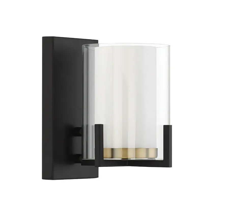 Eaton 1-Light Wall Sconce in Matte Black with Warm Brass Accents - Image 2
