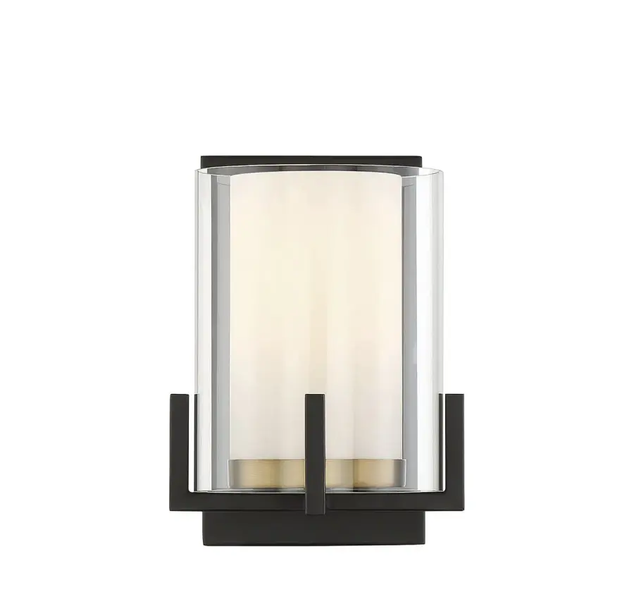 Eaton 1-Light Wall Sconce in Matte Black with Warm Brass Accents - Image 3