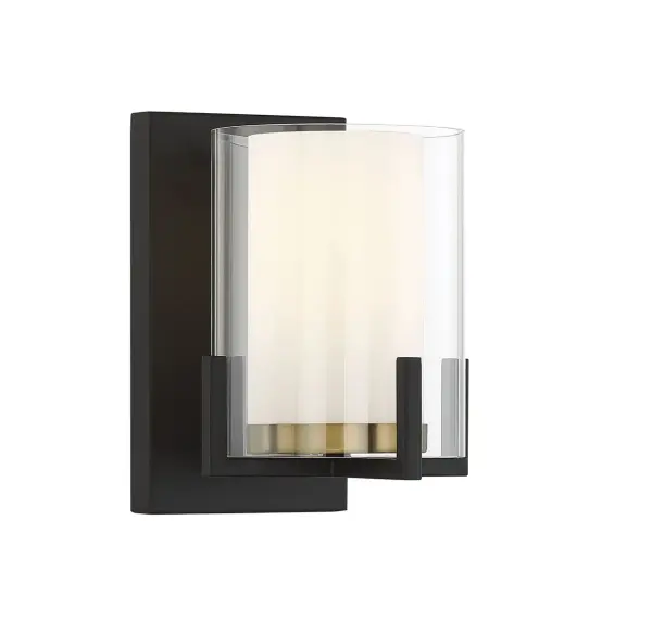 Eaton 1-Light Wall Sconce in Matte Black with Warm Brass Accents - Image 4