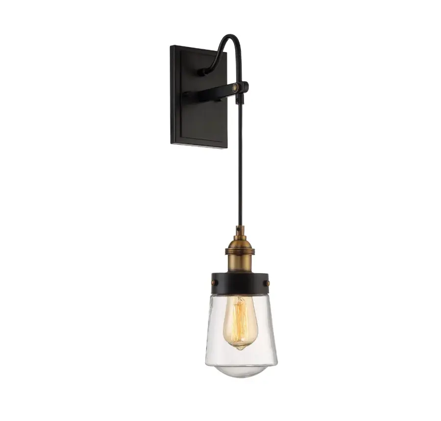 Macauley 1-Light Wall Sconce in Vintage Black with Warm Brass - Image 2