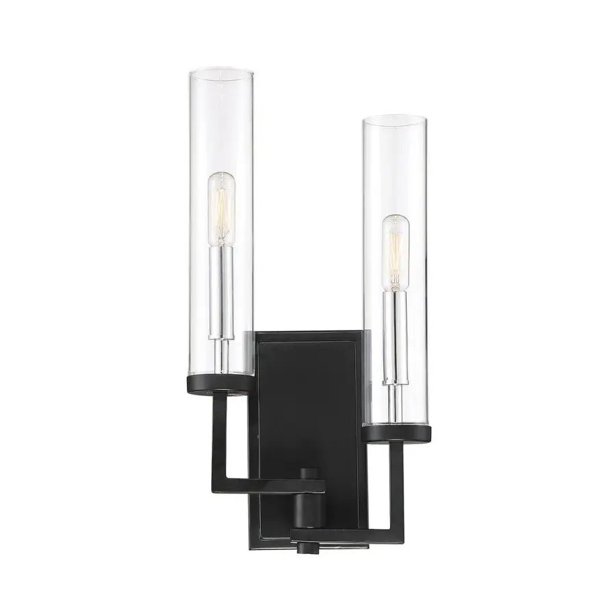 Folsom 2-Light Adjustable Wall Sconce in Matte Black with Polished Chrome Accents - Image 1