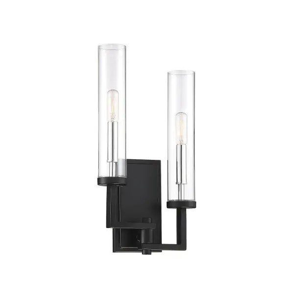Folsom 2-Light Adjustable Wall Sconce in Matte Black with Polished Chrome Accents - Image 4