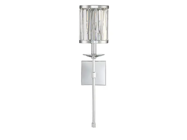 The Ashbourne wall sconce masterfully combines polished chrome with rectangular clear crystals for a sophisticated look that works in both traditional and contemporary spaces. At 26 inches tall, it makes a statement without overwhelming. - alternate view