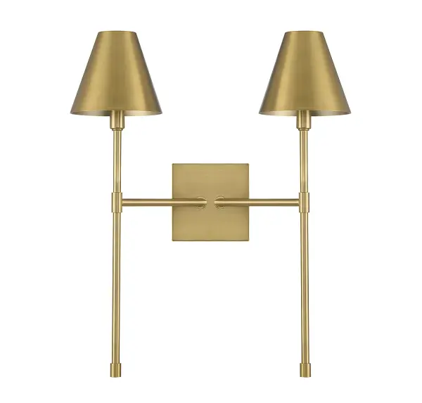The Jefferson sconce delivers sophisticated indirect illumination through metal shades and a streamlined 20-inch vertical profile. Its warm brass finish adds luxe appeal to modern and transitional spaces. - alternate view