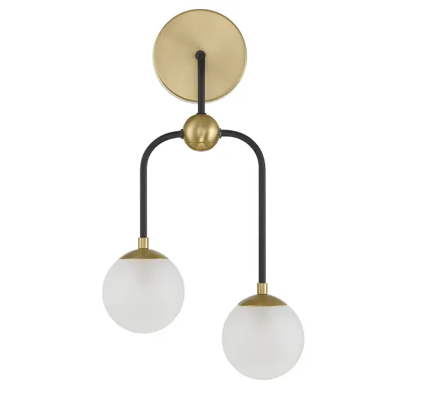 Couplet 2-Light Wall Sconce in Matte Black with Warm Brass Accents - Image 2