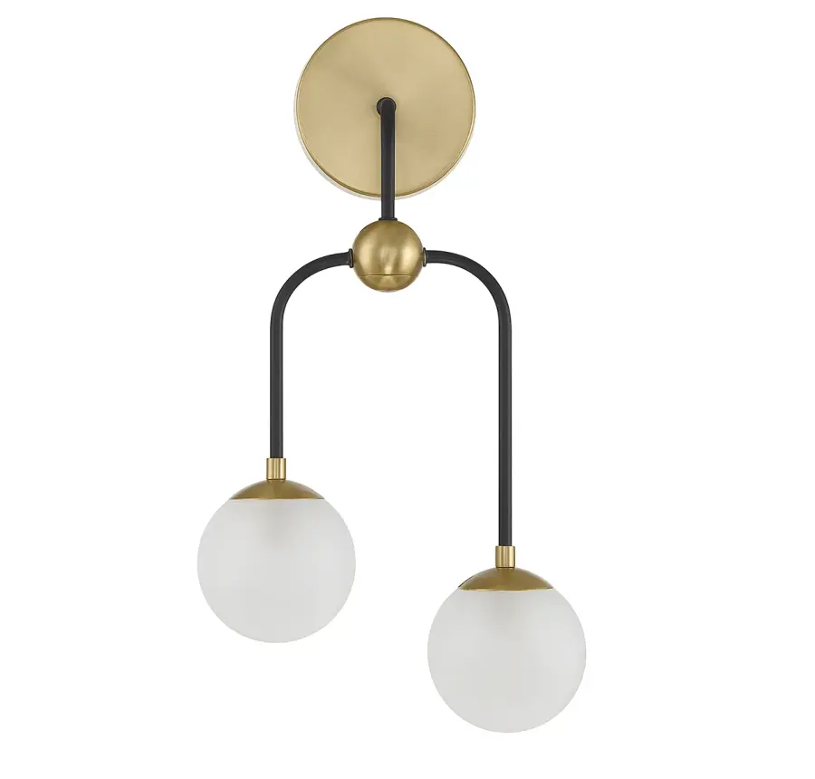 Couplet 2-Light Wall Sconce in Matte Black with Warm Brass Accents - Image 2