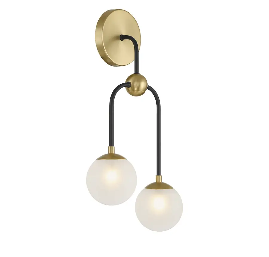 Couplet 2-Light Wall Sconce in Matte Black with Warm Brass Accents - Image 4