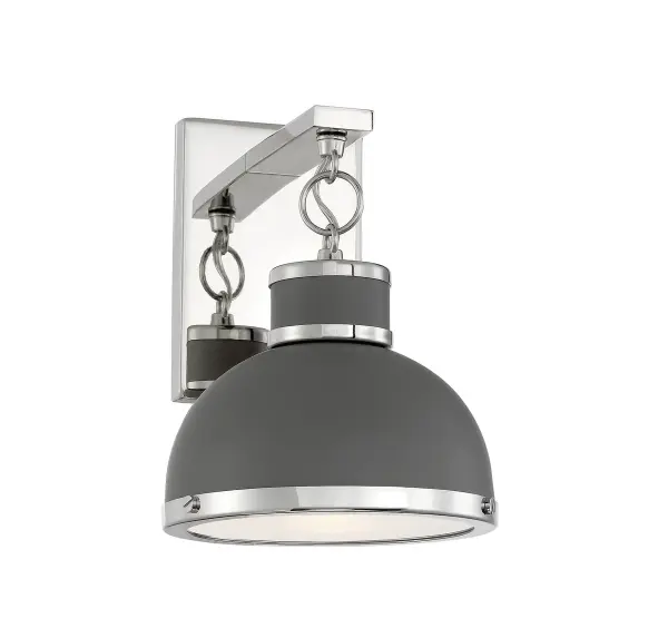 Corning 1-Light Wall Sconce in Gray with Polished Nickel Accents
