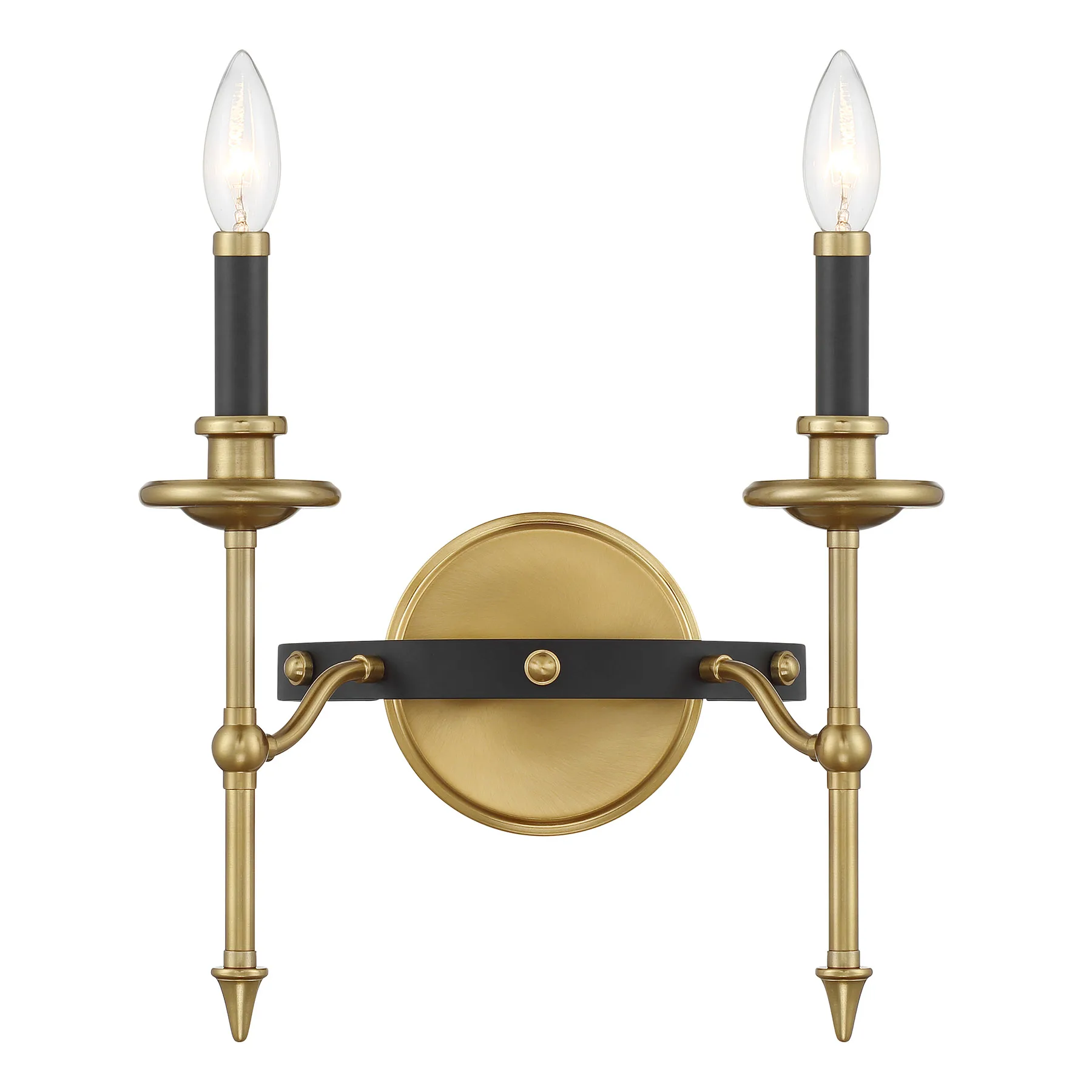 Consulate Two Light Wall Sconce in Matte Black with Warm Brass