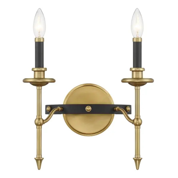 Consulate 2-Light Wall Sconce in Matte Black and Warm Brass - Image 1