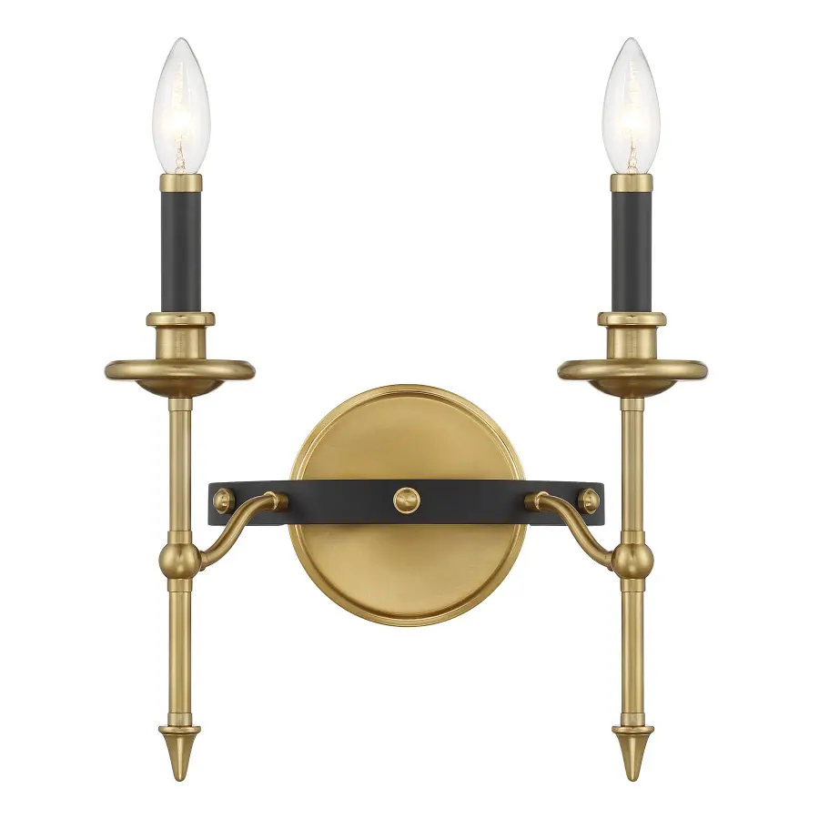 Consulate 2-Light Wall Sconce in Matte Black and Warm Brass - Image 1