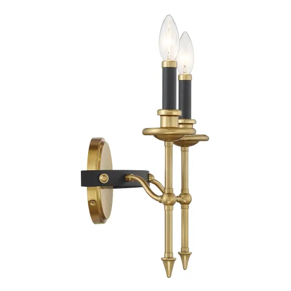 Consulate 2-Light Wall Sconce in Matte Black and Warm Brass - Image 5