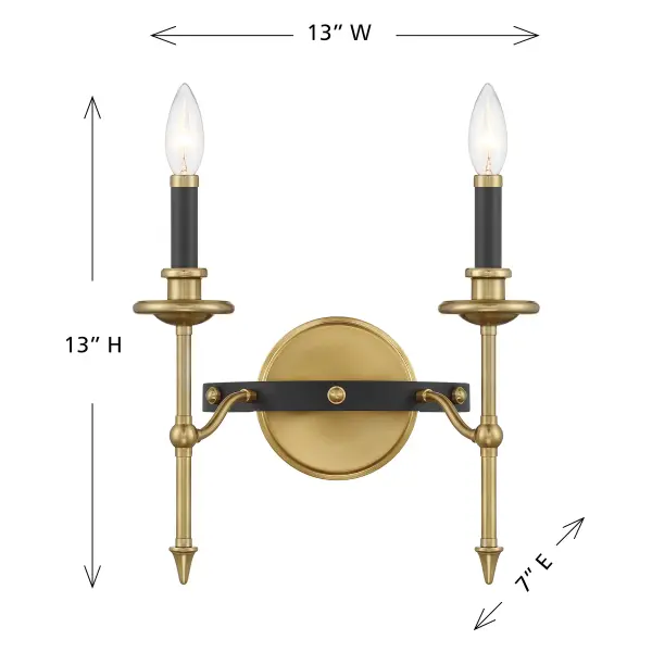 Consulate 2-Light Wall Sconce in Matte Black and Warm Brass - Image 6