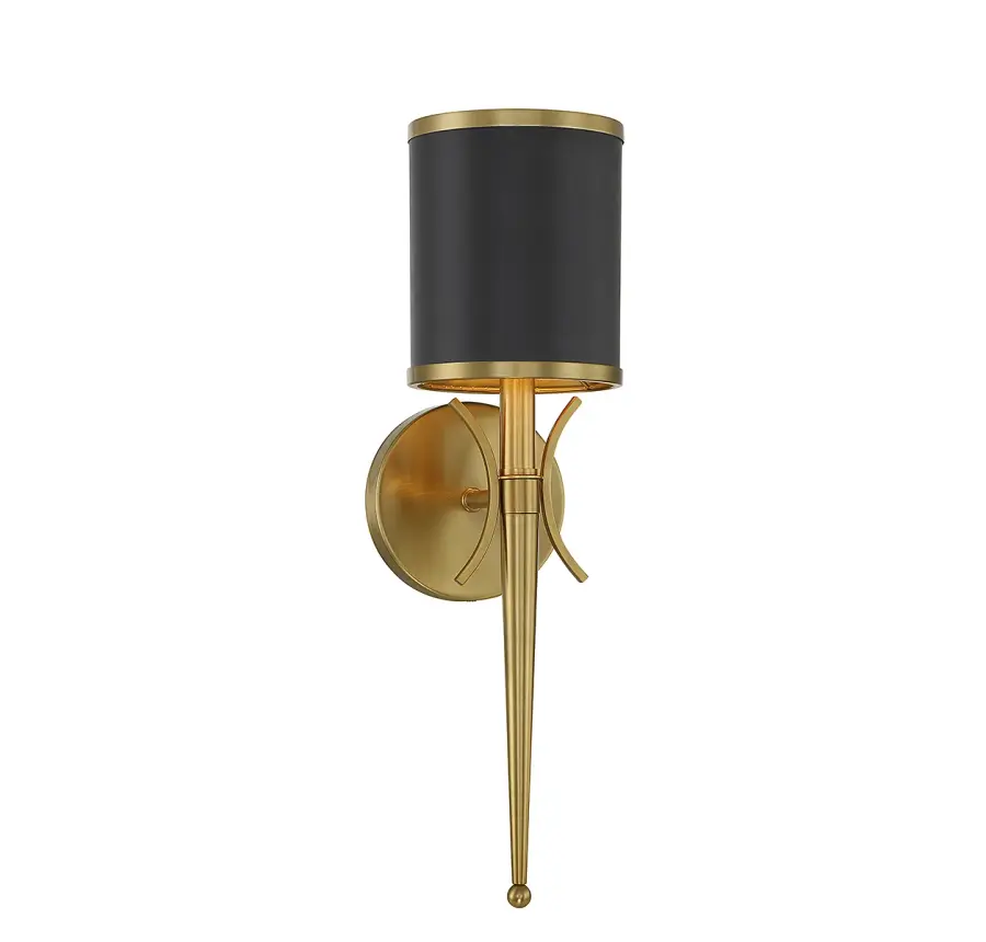 Quincy 1-Light Wall Sconce in Matte Black with Warm Brass Accents - Image 1