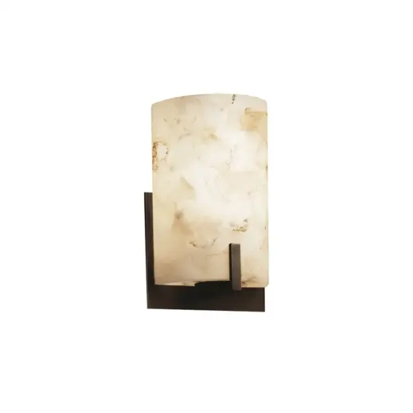 Collection: Alabaster Rocks Finish: Dark Bronze Glass: Shaved Alabaster Rocks Cast Into Resin Notes: This fixture can be installed as an uplight or downlight Width: 5.50" Height: 9.00" Extension from Wall: 4.00" Top to Outlet: 6.50" Number of Bulbs: 1 Maximum Wattage: 60.00 W Safety Listing: Damp Safety Rating: Damp ADA