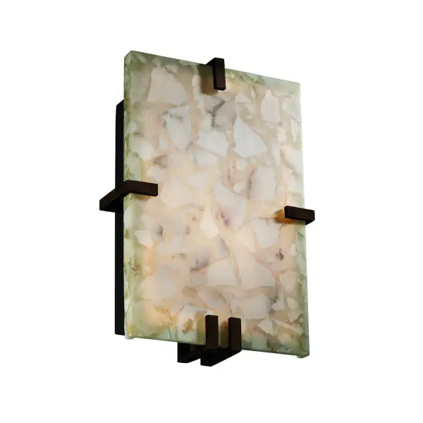 Collection: Alabaster Rocks Finish: Dark Bronze Glass: Shaved Alabaster Rocks Cast Into Resin Notes: (2) 13W lamps included. Also available in Brushed Nickel, Matte Black, Antique Brass, Polished Chrome, Black Nickel finish. Width: 8.50" Height: 12.50" Extension from Wall: 4.00" Top to Outlet: 6.25" Number of Bulbs: 2 Maximum Wattage: 10.00 W Bulb Base: GU24 Light Source: LED Safety Listing: Damp Safety Rating: Damp ADA LED
