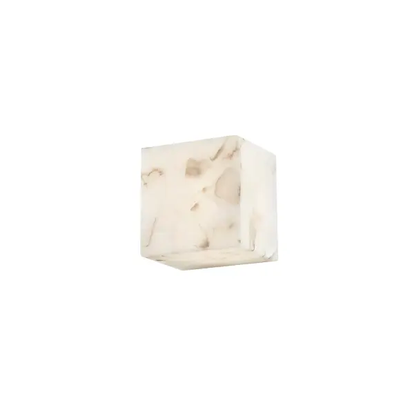Sleek 4.75 in. Cube wall sconce with a refined, architectural presence, Fully enclosed design conceals all metal hardware for a seamless appearance on the wall, Features an integrated LED light source for long life, energy efficiency, and low maintenance, Dimmable LED allows precise control of brightness to create the desired ambiance, Rated for damp locations, making it suitable for bathrooms, corridors, and covered outdoor-adjacent spaces, ADA compliant profile ideal for residential, hospitality, and commercial applications, Crafted with an exclusive "alabaster rocks" shade, where hand-selected pieces of real alabaster are cast into resin for a truly original look, When illuminated, each fixture reveals unique veining and layered color variations that appear even more dynamic than solid alabaster, Timeless and versatile design that complements today's interiors while pairing effortlessly with modern, transitional, and classic furnishings, Perfect for use in bathrooms, hallways, bedrooms, living spaces, hotels, and boutique commercial environments