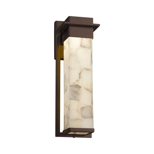 Collection: Alabaster Rocks Finish: Dark Bronze Glass: Shaved Alabaster Rocks Cast Into Resin Width: 5.00" Height: 16.50" Extension from Wall: 5.50" Top to Outlet: 2.75" Maximum Wattage: 14.00 W Light Source: LED Light Output: 1190.00 lm Color Temperature: 3000 K CRI: 90 Safety Listing: ETL Safety Rating: Wet LED