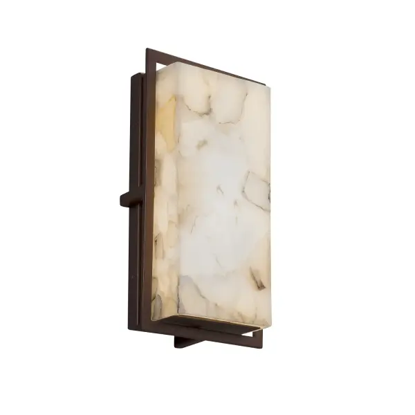 Collection: Alabaster Rocks Finish: Dark Bronze Glass: Shaved Alabaster Rocks Cast Into Resin Width: 6.50" Height: 12.00" Extension from Wall: 3.50" Top to Outlet: 6.00" Maximum Wattage: 14.00 W Light Source: LED Light Output: 1190.00 lm Color Temperature: 3000 K CRI: 90 Safety Listing: ETL Safety Rating: Wet ADA LED