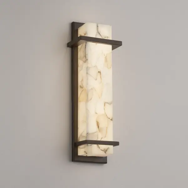 Collection: Alabaster Rocks Finish: Dark Bronze Glass: Shaved Alabaster Rocks Cast Into Resin Width: 6.00" Height: 20.00" Extension from Wall: 4.00" Top to Outlet: 10.00" Maximum Wattage: 18.00 W Bulb Type: LED Light Source: LED Light Output: 1440.00 lm Safety Listing: ETL Safety Rating: Wet ADA LED