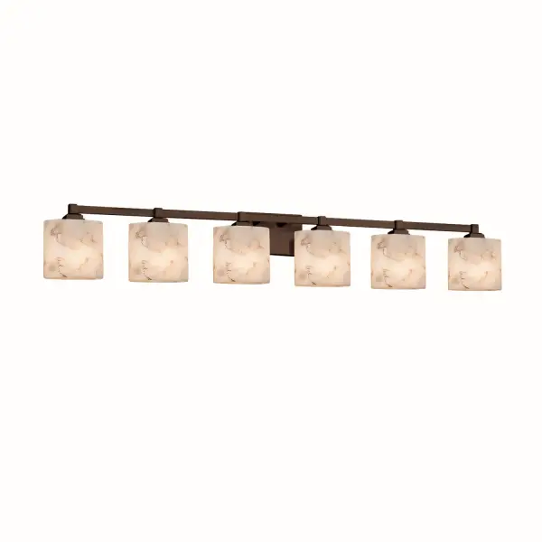 Collection: Alabaster Rocks Finish: Dark Bronze Glass: Shaved Alabaster Rocks Cast Into Resin Width: 51.50" Height: 8.00" Extension from Wall: 5.25" Top to Outlet: 5.75" Number of Bulbs: 6 Maximum Wattage: 60.00 W Bulb Type: B13 Torpedo Safety Listing: UL Safety Rating: Damp