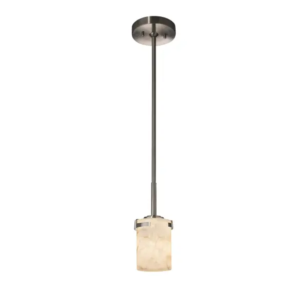 Collection: Alabaster Rocks Finish: Brushed Nickel Glass: Shaved Alabaster Rocks Cast Into Resin Width: 4.50" Height: 6.00" Canopy: 1" H x 5.25" Dia. Number of Bulbs: 1 Maximum Wattage: 40.00 W Bulb Type: Torpedo Safety Listing: Damp Safety Rating: Damp