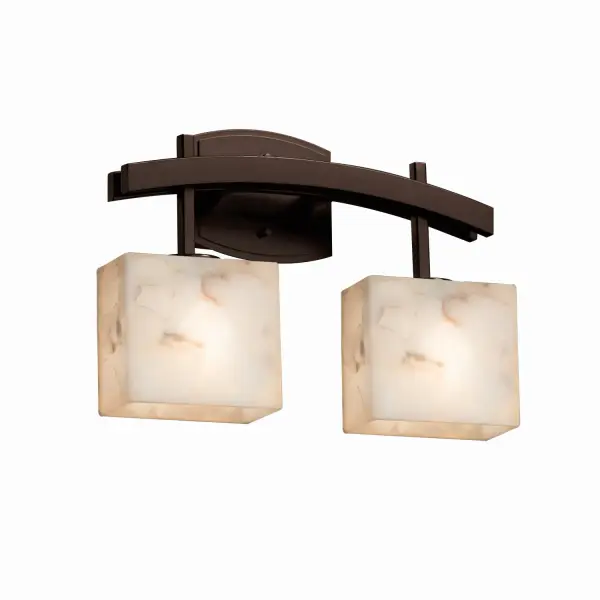 Collection: Alabaster Rocks Finish: Dark Bronze Glass: Shaved Alabaster Rocks Cast Into Resin Notes: This fixture can be installed as an uplight or downlight Width: 15.50" Height: 11.50" Extension from Wall: 5.50" Top to Outlet: 9.00" Number of Bulbs: 2 Maximum Wattage: 60.00 W Bulb Type: B13 Torpedo Safety Listing: Damp Safety Rating: Damp