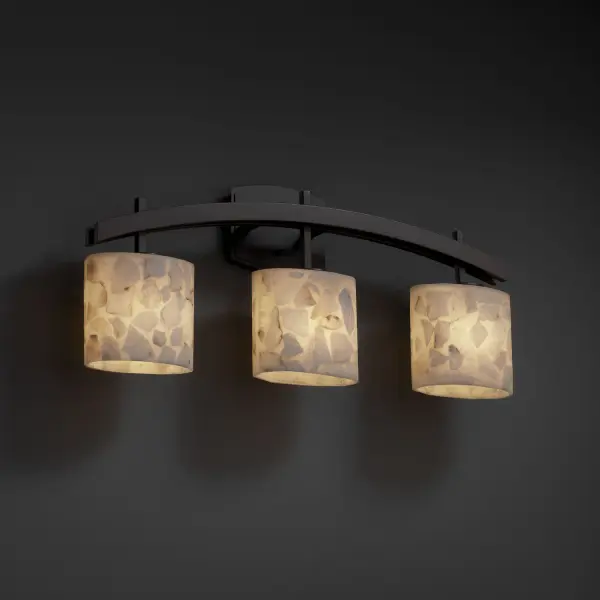 Collection: Alabaster Rocks Finish: Dark Bronze Glass: Shaved Alabaster Rocks Cast Into Resin Width: 25.50" Height: 11.25" Extension from Wall: 5.50" Top to Outlet: 8.75" Number of Bulbs: 3 Maximum Wattage: 60.00 W Bulb Type: B13 Torpedo Safety Listing: Damp Safety Rating: Damp