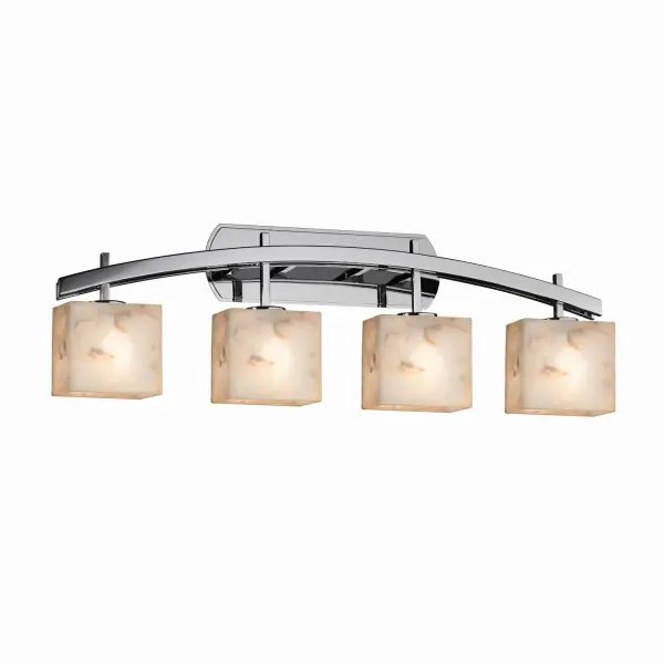 Collection: Alabaster Rocks Finish: Polished Chrome Glass: Shaved Alabaster Rocks Cast Into Resin Notes: This fixture can be installed as an uplight or downlight Width: 35.50" Height: 10.75" Extension from Wall: 5.50" Top to Outlet: 8.25" Number of Bulbs: 4 Maximum Wattage: 60.00 W Bulb Type: B13 Torpedo Safety Listing: Damp Safety Rating: Damp