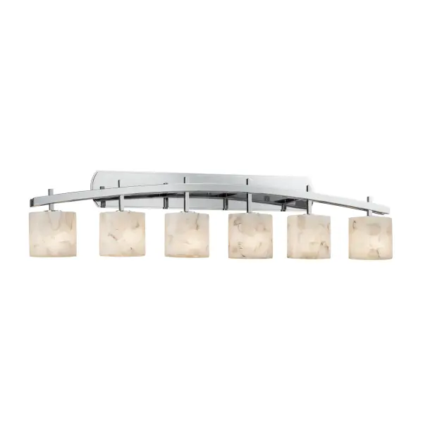 Archway 6-Light Bath Bar Collection: Alabaster Rocks Finish: Polished Chrome Glass: Shaved Alabaster Rocks Cast Into Resin Width: 56.50" Height: 11.25" Extension from Wall: 5.50" Top to Outlet: 8.75" Number of Bulbs: 6 Maximum Wattage: 60.00 W Bulb Type: B13 Torpedo Safety Listing: Damp Safety Rating: Damp