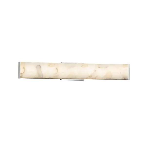 Collection: Alabaster Rocks Finish: Polished Chrome Glass: Shaved Alabaster Rocks Cast Into Resin Width: 28.50" Height: 4.50" Extension from Wall: 2.50" Maximum Wattage: 28.00 W Light Source: LED Light Output: 2380.00 lm Color Temperature: 3000 K CRI: 90 Safety Listing: ETL Safety Rating: Damp ADA LED