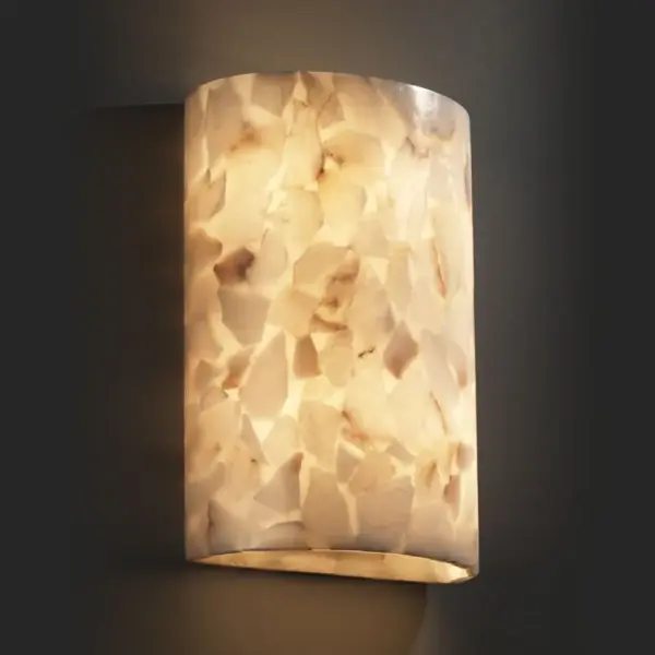Collection: Alabaster Rocks Glass: Shaved Alabaster Rocks Cast Into Resin Notes: Also available in Brushed Nickel, Matte Black, Antique Brass, Polished Chrome finish. Width: 6.75" Height: 9.75" Extension from Wall: 4.00" Top to Outlet: 2.50" Number of Bulbs: 2 Maximum Wattage: 40.00 W Bulb Base: Bayonet Light Source: LED Safety Listing: Damp Safety Rating: Damp Energy Efficient ADA