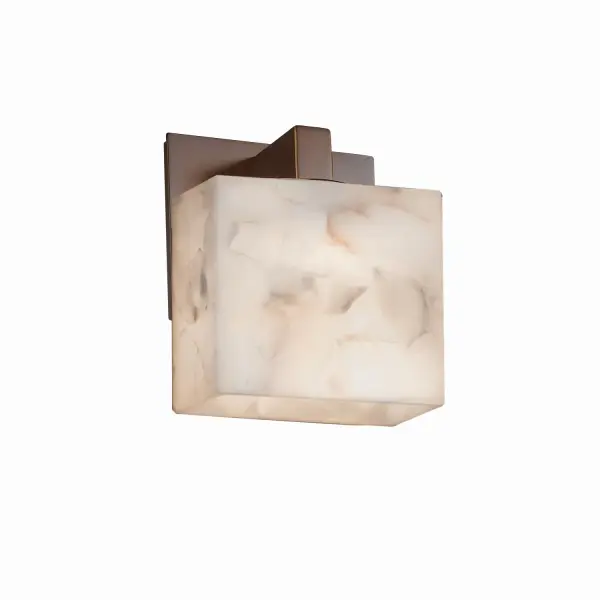 Collection: Alabaster Rocks Finish: Dark Bronze Glass: Shaved Alabaster Rocks Cast Into Resin Notes: This fixture can be installed as an uplight or downlight Width: 5.50" Height: 7.25" Extension from Wall: 4.00" Top to Outlet: 4.75" Number of Bulbs: 1 Maximum Wattage: 60.00 W Bulb Type: B13 Torpedo Safety Listing: Damp Safety Rating: Damp ADA