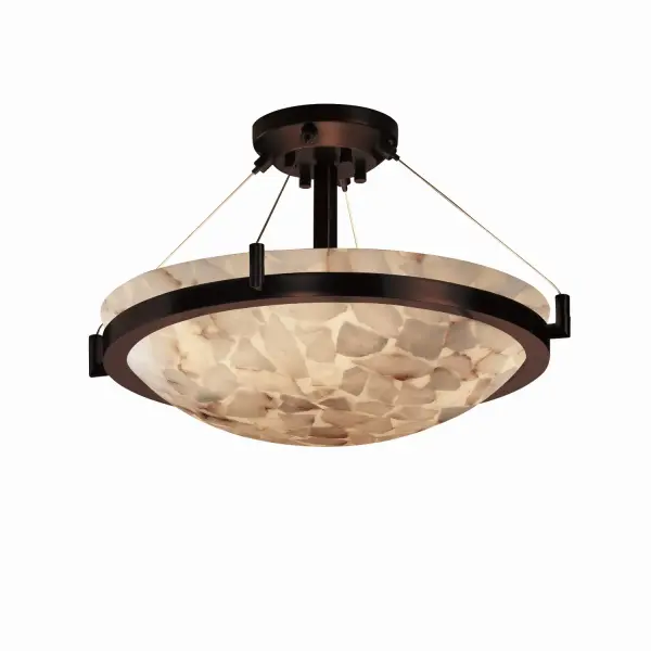 Collection: Alabaster Rocks Finish: Dark Bronze Glass: Shaved Alabaster Rocks Cast Into Resin Notes: Standard Overall Height (OAH) - 12. Also available in Brushed Nickel, Matte Black finish. Width: 21.00" Height: 12.00" Canopy: 2" H x 6" Dia. Number of Bulbs: 3 Maximum Wattage: 75.00 W Bulb Type: A19 Bulb Base: E26-Medium Light Source: Incandescent Safety Listing: Damp Safety Rating: Damp