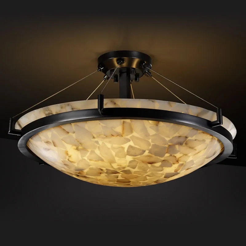 Alabaster Rocks Six Light Semi-Flush Mount in Matte Black