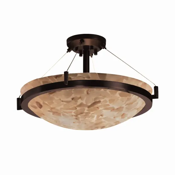 Collection: Alabaster Rocks Finish: Dark Bronze Glass: Shaved Alabaster Rocks Cast Into Resin Notes: Standard Overall Height (OAH) - 18. Also available in Matte Black finish. Width: 39.00" Height: 18.00" Canopy: 2" H x 8.5" Dia. Number of Bulbs: 8 Maximum Wattage: 75.00 W Bulb Type: A19 Bulb Base: E26-Medium Light Source: Incandescent Safety Listing: Damp Safety Rating: Damp