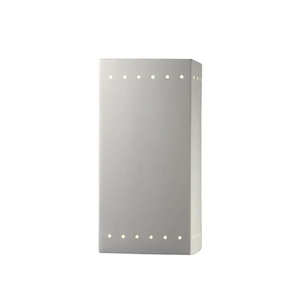 Collection: Ambiance Finish: Bisque Notes: This item is available in up to 30 hand-painted finishes, as well as unfinished ceramic bisque (BIS) which is paintable Width: 7.25" Height: 13.50" Extension from Wall: 6.50" Top to Outlet: 4.50" Number of Bulbs: 2 Maximum Wattage: 100.00 W Bulb Type: A-19 Bulb Base: E26-Medium Country of Origin: USA Safety Listing: Damp
